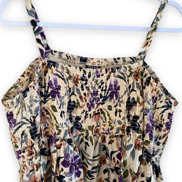Torrid Challis Floral Taupe Cold Shoulder Blouse Size 00 (10 or M-L) - Picture 9 of 15